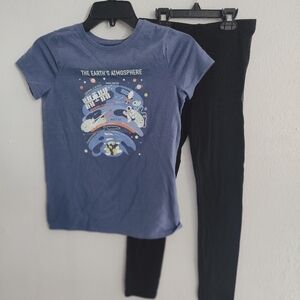 Cat & Jack Blue and Black Tee Shirt And Leggings